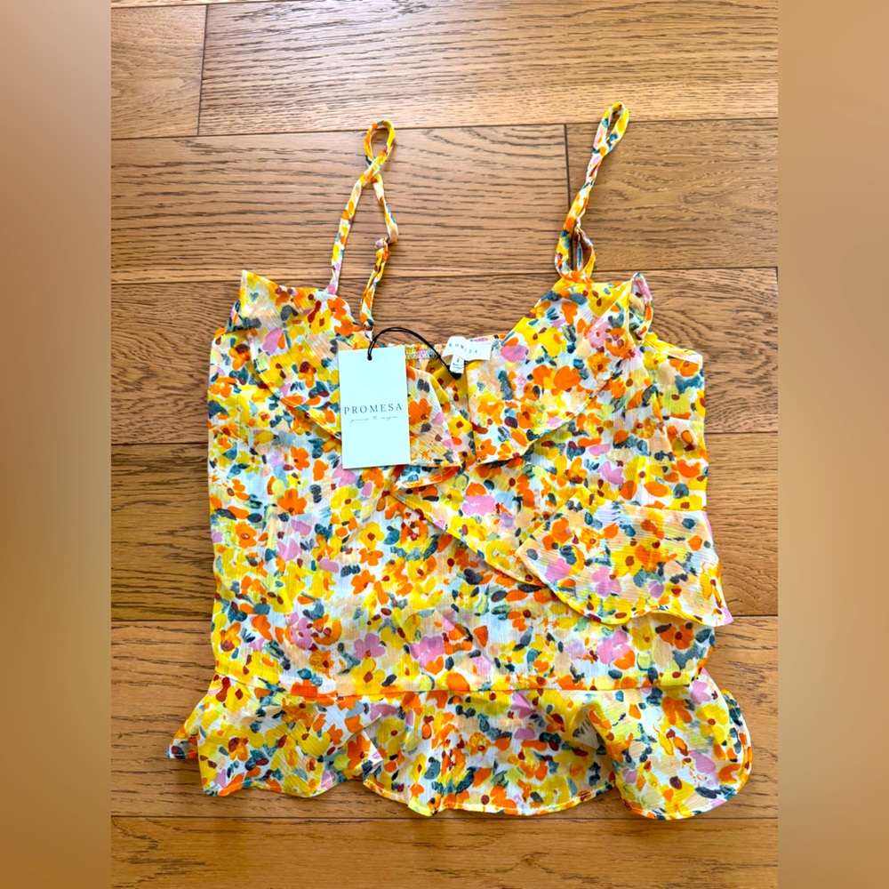 NWT SMALL Promesa Floral Ruffle Tank Top